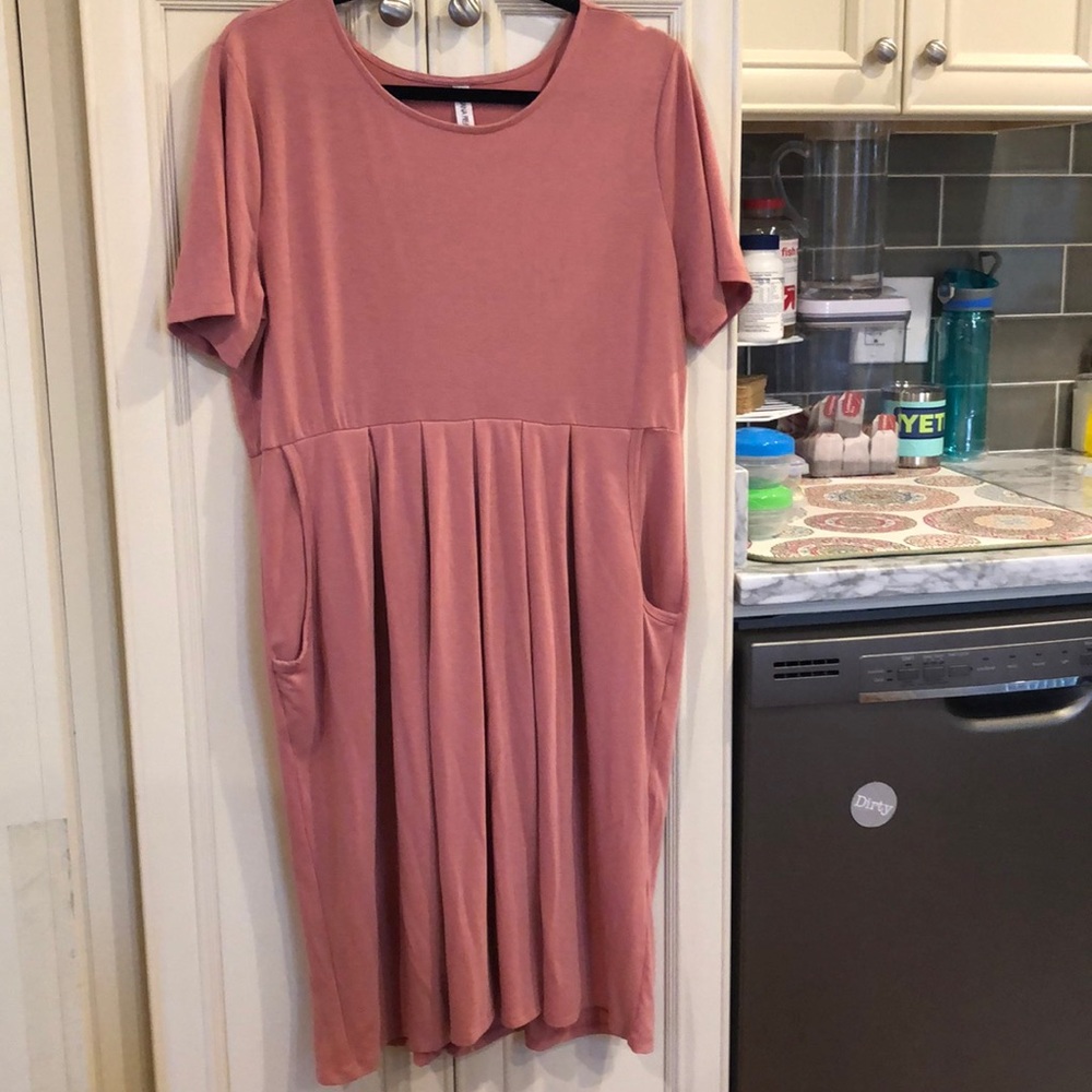 Blush Knee Length Dress with POCKETS!